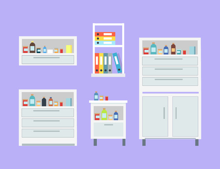 Medicine Set of Drawers Items Vector Illustrationのイラスト素材