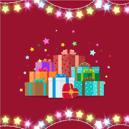 Garlands and Giftboxes on Vector Illustrationのイラスト素材