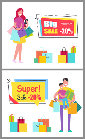Big Super Sale Vouchers with People and Purchasesのイラスト素材
