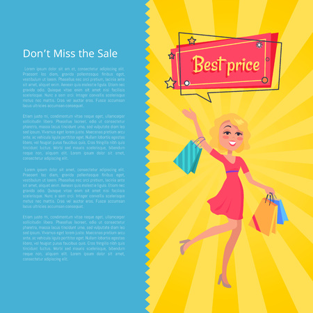 Don t Miss the Sale Best Prices Poster with Woman Vector illustration.のイラスト素材