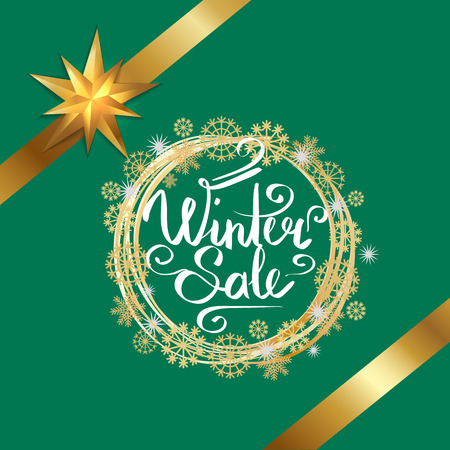 Winter Sale Poster in Frame Made of Snowflakes.のイラスト素材