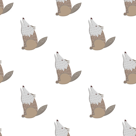 Cartoon Wolf Seamless Pattern on White Vectorのイラスト素材