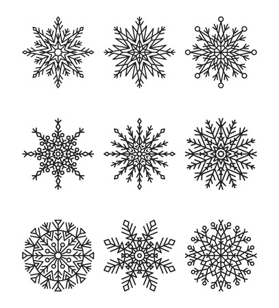 Snowflakes Set, Colorless Vector Illustrationのイラスト素材