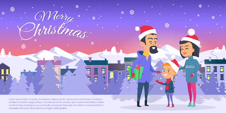 Postcard with Merry Christmas on City Backgroundのイラスト素材