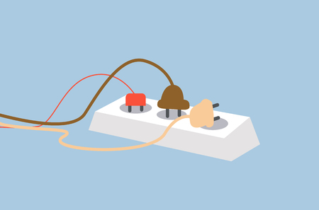 Socket and plug, safety poster with main idea to warn people and teach how to use electrical appliances correctly.のイラスト素材