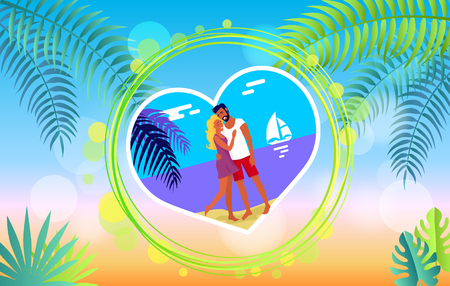 Lovely Hugging Couple on Summer Beach Romance Bannerのイラスト素材