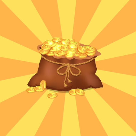 Brown Pocket with Golden Coins Vector Illustrationのイラスト素材