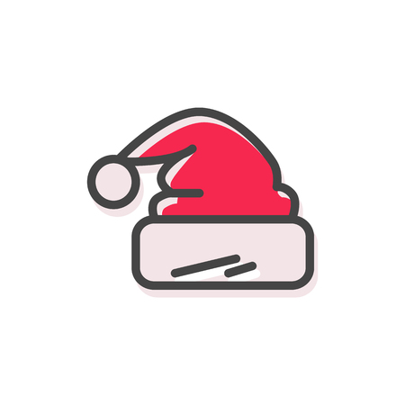 Hat of Santa Claus of red color, Christmas icon symbol element of winter characters clothing, part of costume, isolated on vector illustrationのイラスト素材