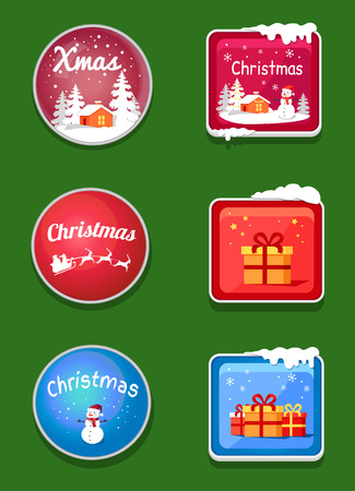 Christmas Holiday Sticker Set Vector Illustrationのイラスト素材