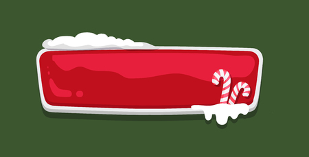 Blank glossy web push button covered with snow, decorated by candy sticks vector online shopping sign isolated on green. Website label, download symbolのイラスト素材