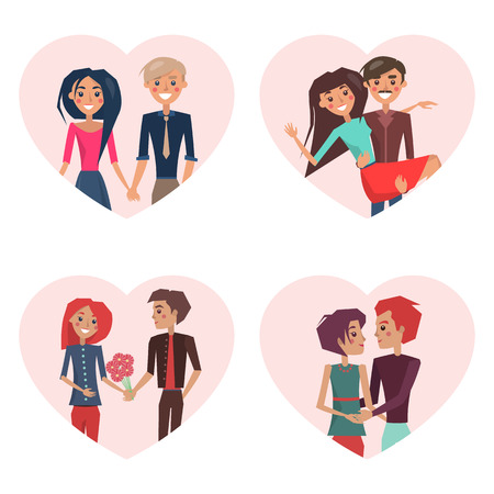 Couples in Love in Frames Vector Illustrationのイラスト素材