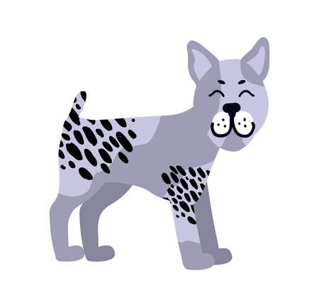 Dog and its happy face represented on poster, closeup of animal with spots and fur of grey color, vector illustration isolated on white backgroundのイラスト素材