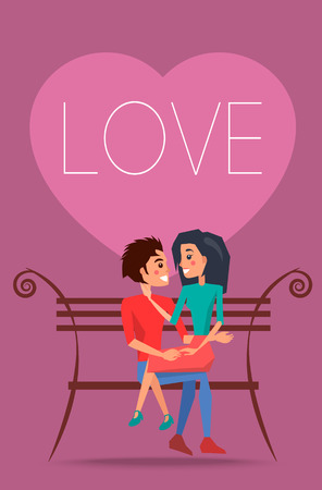 Love poster with a happy couple sitting on a benchのイラスト素材