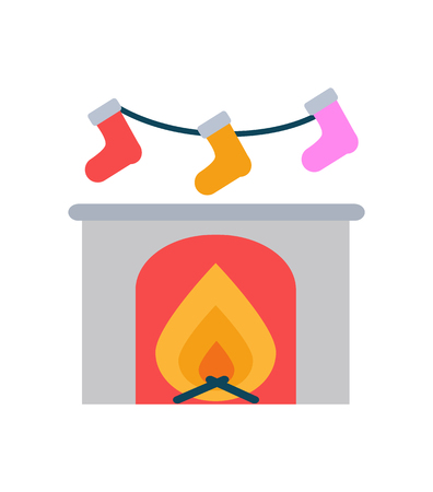 Burning Fireplace and Socks Hanging Above Vectorのイラスト素材