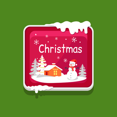 Christmas Web Button Covered with Snow Vector Iconのイラスト素材