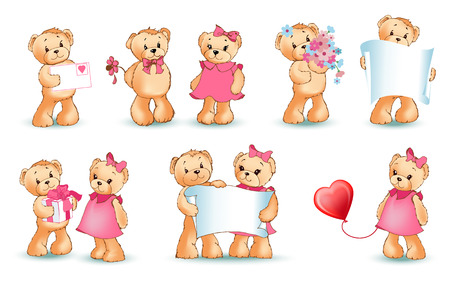 Teddy Bears Set Valentine Vector Illustrationのイラスト素材