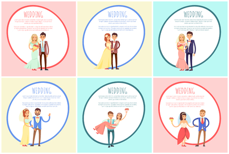 Newlyweds in Wedding Gowns and Festive Suits Setのイラスト素材