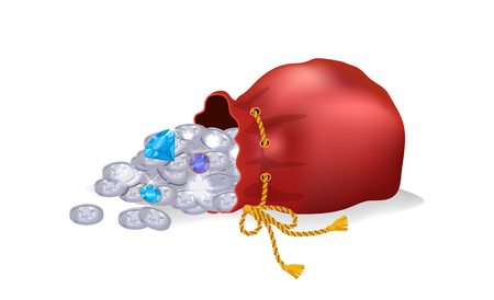 Bag with Coins and Diamond Vector Illustrationのイラスト素材