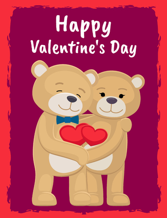 You and Me Poster with Bears Lovers Holding Heartsのイラスト素材