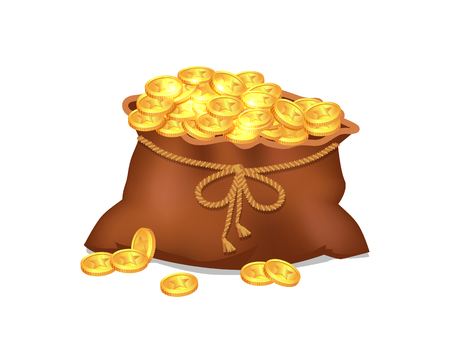 Treasure Coins in Brown Bag Vector Illustrationのイラスト素材