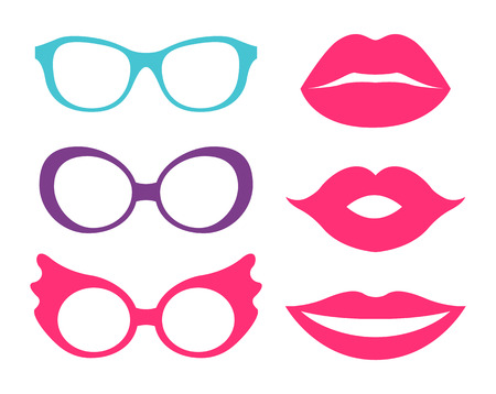 Glasses and Lips Collection Vector Illustrationのイラスト素材