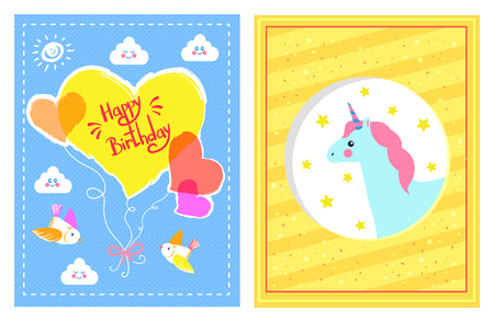 Happy Birthday Festive Posters Vector Illustrationのイラスト素材