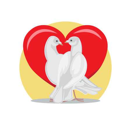 Doves Look at Each Other with Passion at Red Heartのイラスト素材