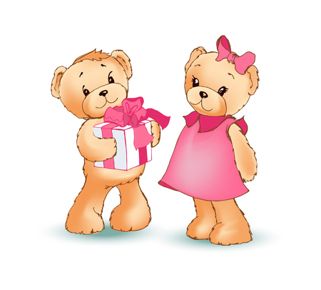 Bear with Present in Paws Vector Illustrationのイラスト素材