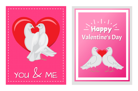 White Doves Couples with Heart Illustrations Setのイラスト素材