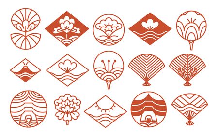 Japanese Icons Collection Red Vector Illustrationのイラスト素材