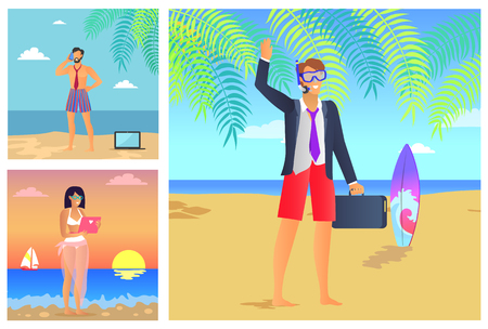 Three Summer Time Posters Vector Illustrationのイラスト素材