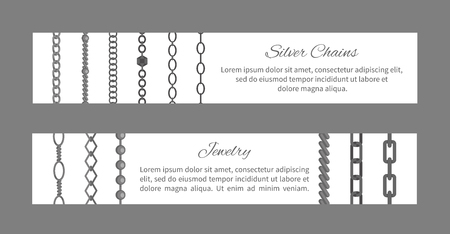 Silver Chains and Jewelry Poster Set Vector Illustrationのイラスト素材