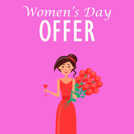 Womens Day Offer Advertisement with Woman in Dressのイラスト素材