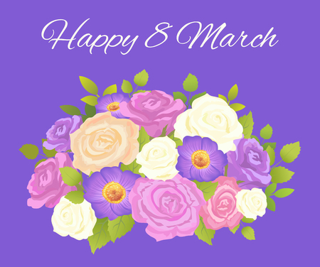 Happy 8 March Blue Placard Vector Illustrationのイラスト素材