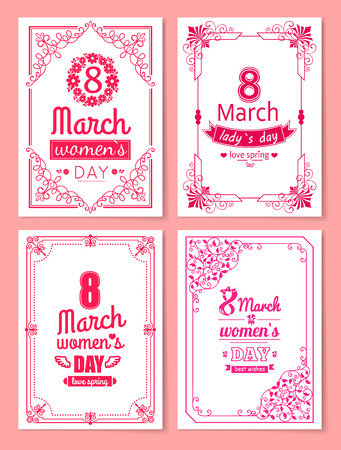Womens Day Postcard with Big Sign and Swirly Frameのイラスト素材