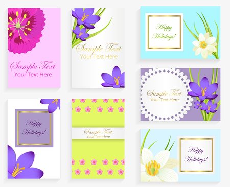 Greeting Colorful Cards with Flowers and Text Setのイラスト素材