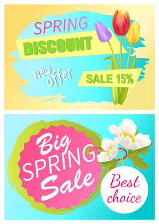 Spring Discount Offer sale advertisement sticker or poster setのイラスト素材