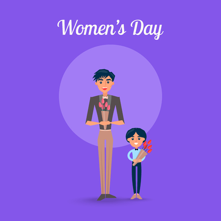 Womens Day Poster with Father and Son Illustrationのイラスト素材