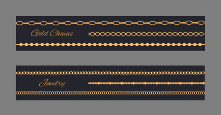 Gold Chains and Jewelry Set Vector Illustrationのイラスト素材