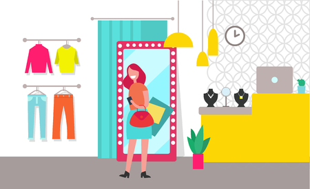 Woman Shopping Clothing Store Vector Illustrationのイラスト素材