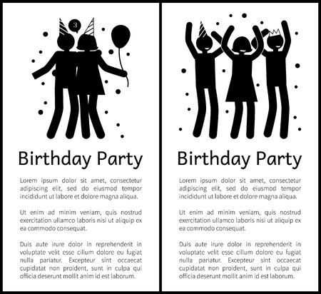 Birthday Party Banners with People Silhouettesのイラスト素材