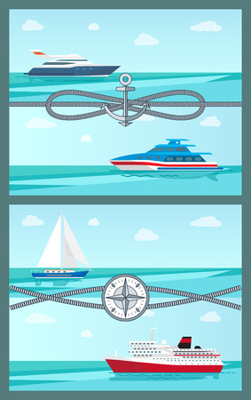 Pair of Colorful Vector Illustrations with Vesselsのイラスト素材