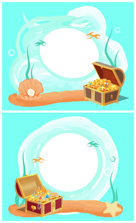 Creative Photo Frames with Treasure in Sea Setのイラスト素材