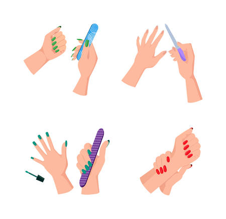 Female Hands with Neat Manicure and Nail Files.のイラスト素材