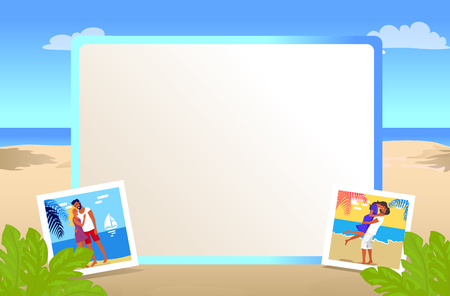 Square Photo Frame with Beautiful Sandy Beachのイラスト素材