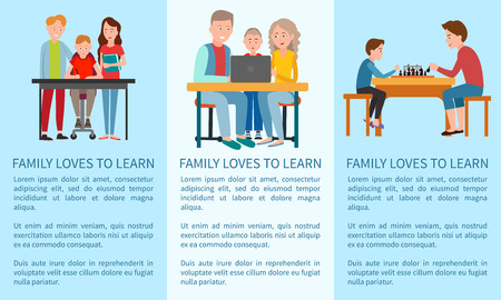 Three Family Loves to Learn and Sports Postersのイラスト素材