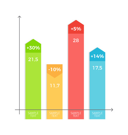 Infographic and interrelation among constituent parts, graph with percentage and sample text below vector illustration isolated on whiteのイラスト素材