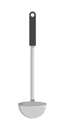 Soup ladle template color vector illustration of spoon with black handle, oval bowl and extended grip, many glare, sketch isolated on white backgroundのイラスト素材
