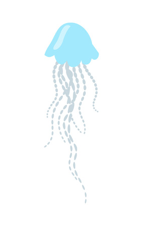 Blue Jellyfish Cartoon Flat Vector Illustrationのイラスト素材