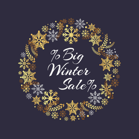 Big Winter Sale Inscription in Frame of Snowflakesのイラスト素材